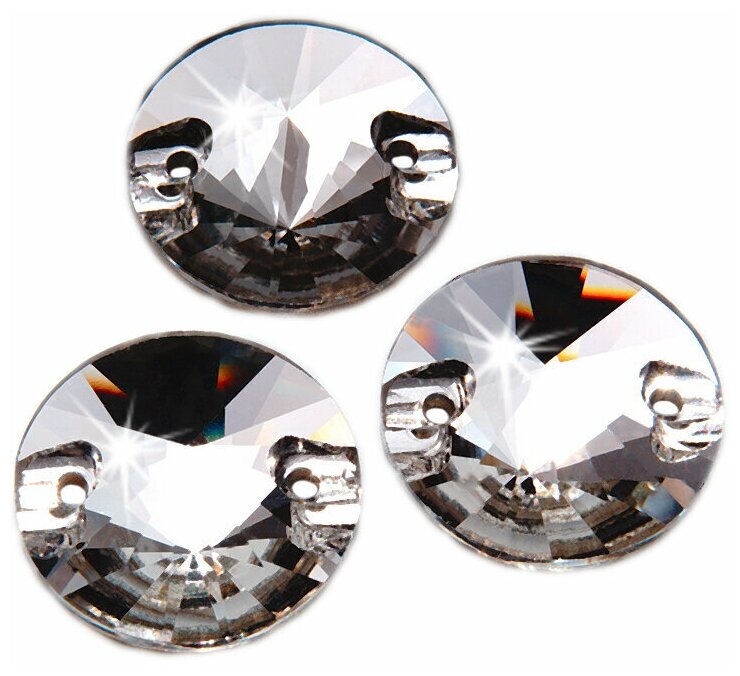 Стразы пришивные стеклянные, форма круглые (Риволи), Кристалл Crystal (прозрачный), 8 мм 42 штук, с плоской задней поверхностью и 2 отверстиями для пришивания, марка Dongzhou