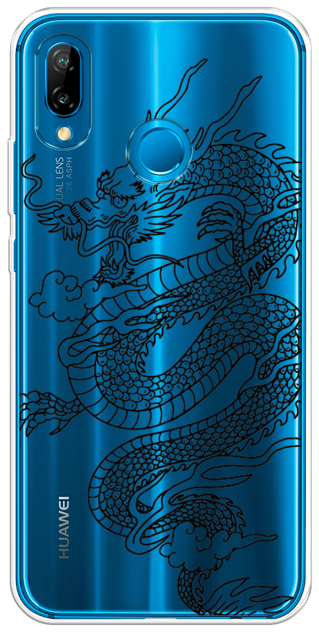 Силиконовый чехол на Huawei P20 Lite/Nova 3e / Хуавей P20 Лайт/Нова 3е "Большой китайский дракон", прозрачный