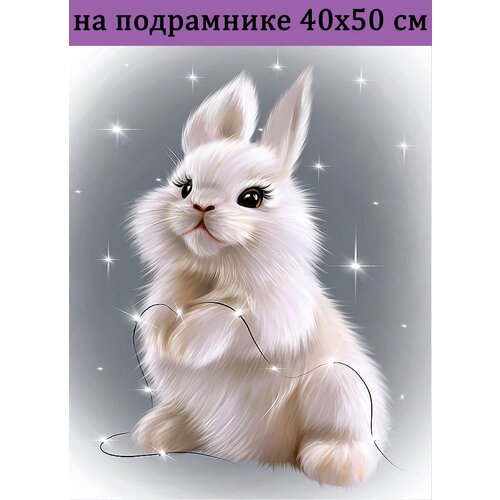 Алмазная мозаика на подрамнике 40х50 Заяц кролик, Алмазная живопись 50х40 картина с круглыми стразами полная выкладка