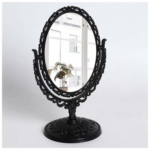 фото Зеркало настольное, двустороннее, с увеличением, зеркальная поверхность 8,8 × 12,2 см, цвет чёрный нет бренда