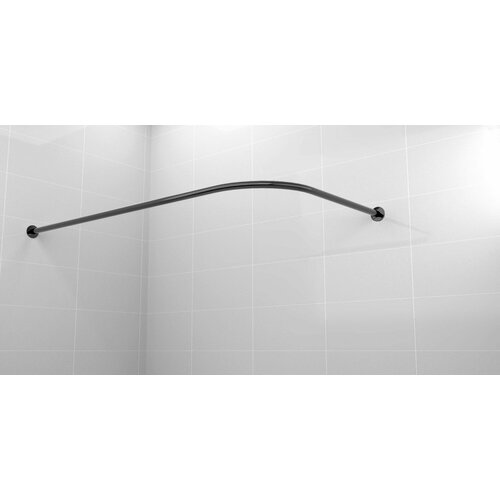 Карниз для ванной 140x65см (Штанга 20мм) Г-образный, угловой Усиленный, крепление 6см, цельнометаллический из нержавейки, черного цвета