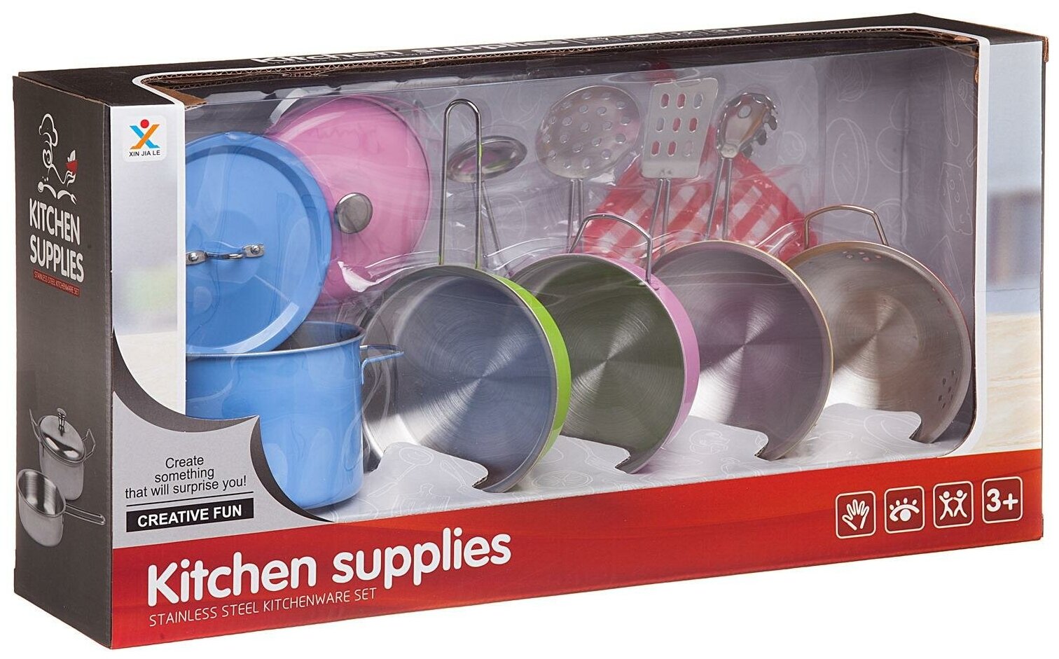 Игровой набор Junfa Посуда металлическая (разноцветная), в наборе 12 предметов WK-14810