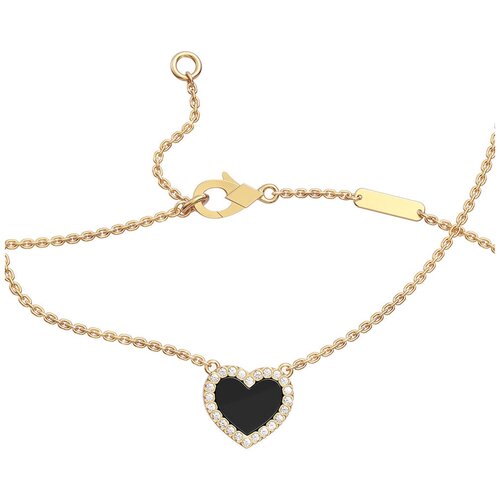 Колье «Сердце» с ониксом и бриллиантами из желтого золота 585 пробы