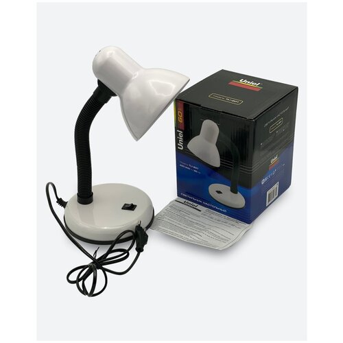 фото Настольная лампа, цоколь е27 / светильник настольный, белый цвет / металлический плафон. выключатель на корпусе uniel