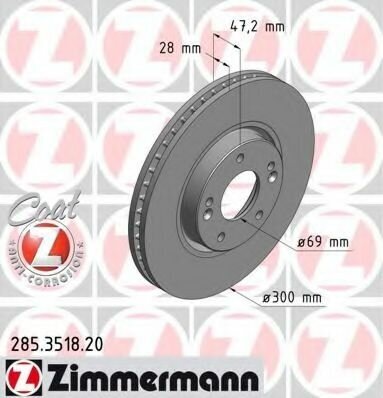 Тормозной диск HYUNDAI i40 2012- ZIMMERMANN 285351820