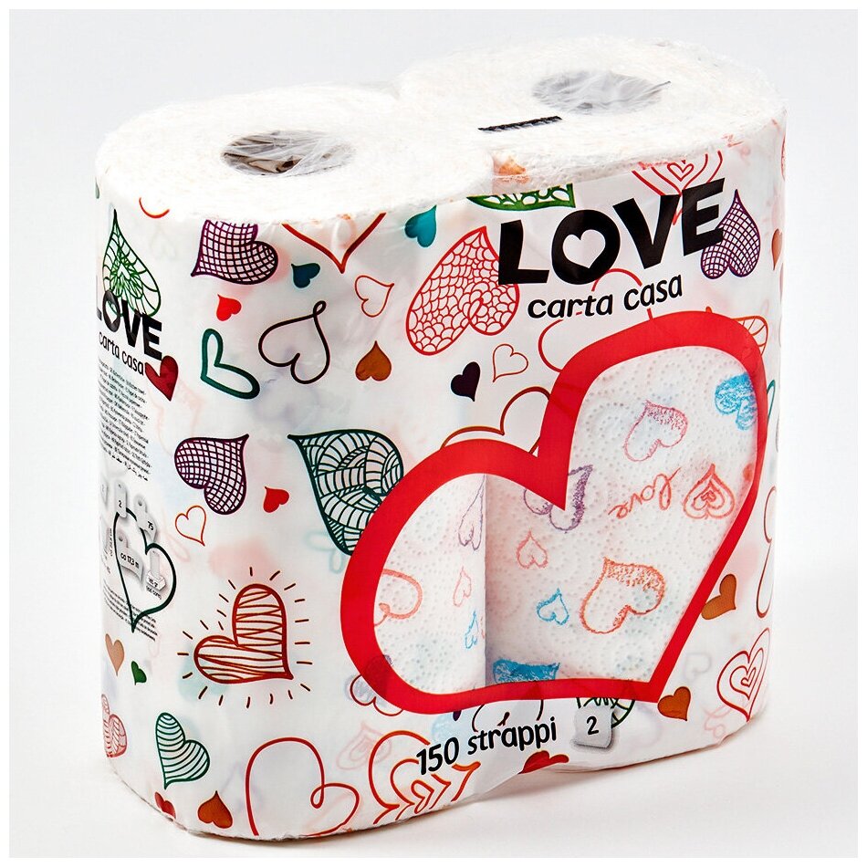 Полотенца бумажные "Love", Kartika Collection, 2 сл, 2 рул/75 л, World Cart