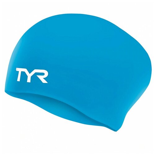 Шапочка для плавания подростковая TYR Long Hair Wrinkle-Free Silicone Cap Jr LCSL-420, голубой, силикон