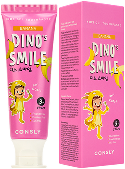 Детская гелевая зубная паста DINOs SMILE c ксилитом и вкусом банана, 60г, Consly