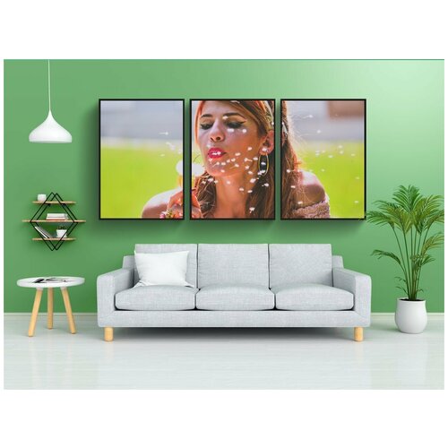 фото Набор модулных постеров для интерьера "дует, одуванчик, красивая" 60x90 см. в тубусе, без рамки lotsprints