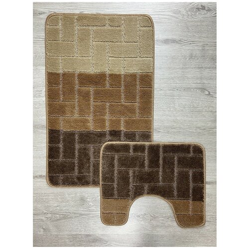 фото Набор ковриков для ванной комнаты "плитка", коричневый, бежевый arloni
