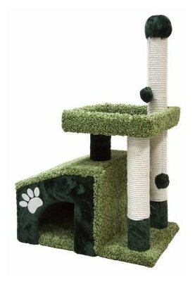 Комплекс для кошек с домом и большой лежанкой Зооник 64х47х103 см темно-коричневый - фотография № 3