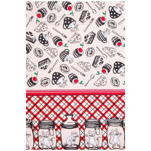 фото Полотенце кухонное "мари санна" рогожка, мыши в банках красный; размер 45 х 73 ночь нежна