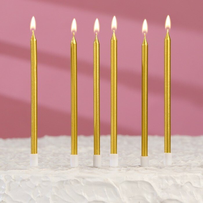 Страна Карнавалия Свечи в торт коктейльные "Шайн", 6 шт, 10 см, золотой металлик