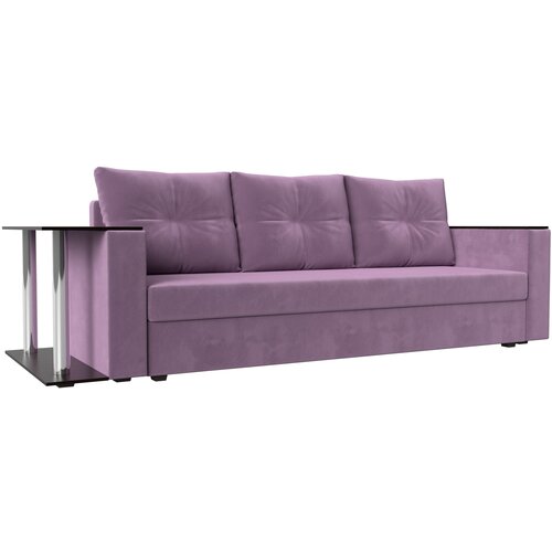 Диван прямой Атланта Лайт со столом слева, микровельвет, механизм еврокнижка, Сиреневый, 241x79x85см. Хит Диванов