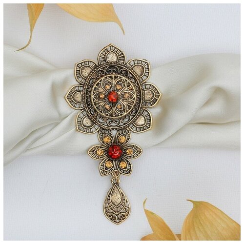 фото Queen fair зажим для платка "магия востока" цветы, цвет коричневый в черненом золоте