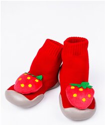 Ботиночки-носочки детские Amarobaby First Step Fruit красные, с дышащей подошвой, размер 21