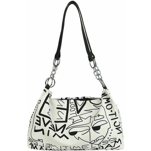 фото Женская сумка на плечо porfetto, белая с черным принтом.