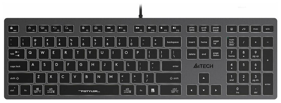 Клавиатура A4TECH Fstyler FX60H, USB, серый [fx60h grey/white]
