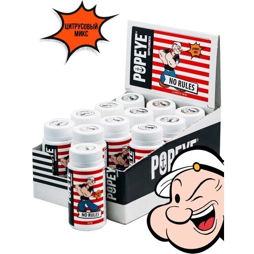 Предтреник для силы, выносливости, энергии Popeye Supplements NO RULES Shot, 12 шт по 100 мл, цитрусовый микс предтреник для силы выносливости энергии popeye supplements pre workout 250 г экзотические фрукты