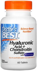 Doctor`s Best Doctor's Best Hyaluronic Acid + Chondroitin Sulfate with BioCell Collagen (Гиалуроновая кислота с сульфатом хондроитина и коллагеном BioCell) 60 таблеток
