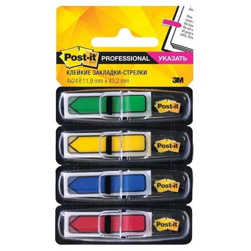 Клейкие закладки пласт. Стрелки 4цв.по 24л. 12мм асс Post-it 