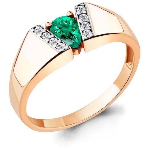 фото Кольцо из золочёного серебра aquamarine а68787г-пк с фианитом и гидротермальным изумрудом diamant-online