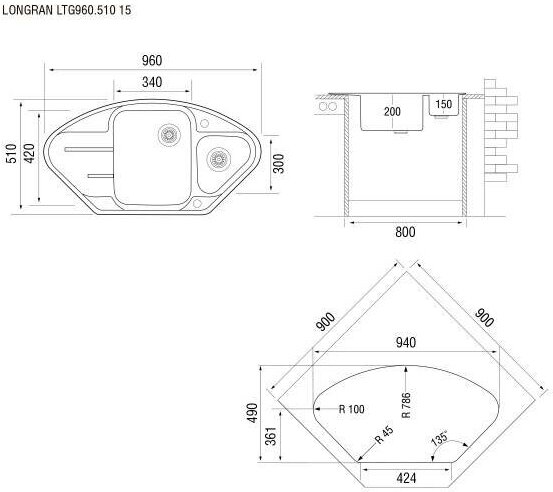 Кухонная мойка крома Longran Lotus LTG960.510 15 - 49 - фотография № 2