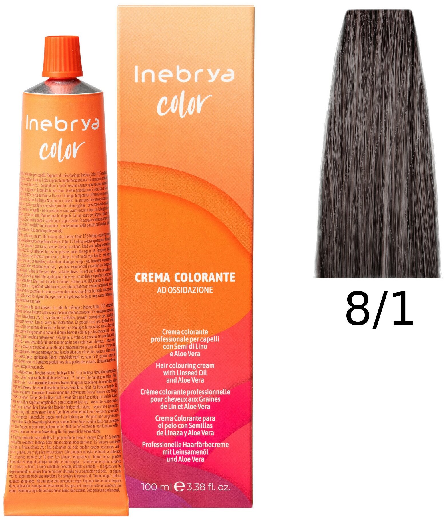 Крем-краска Inebrya Color Professional 8/1 Светлый блонд Пепельный 100 мл