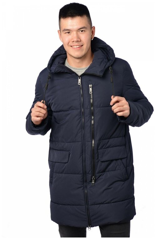 куртка Fanfaroni зимняя, внутренний карман, капюшон, карманы, манжеты, размер 52, синий