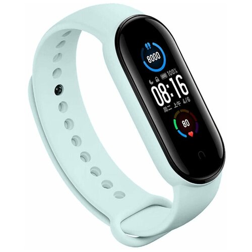 фото Силиконовый ремешок для xiaomi mi band 5 и mi band 6 (sport) / спортивный ремешок на фитнес трекер сяоми ми бенд 5 и ми банд 6 (спорт) (светло- голубой) pastila