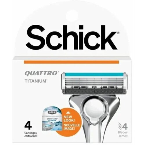 SCHICK / Wilkinson sword QUATTRO Titanium & Diamond, Сменные кассеты 4 шт (Новый дизайн) сменные лезвия wilkinson sword quattro sensitive 8 шт