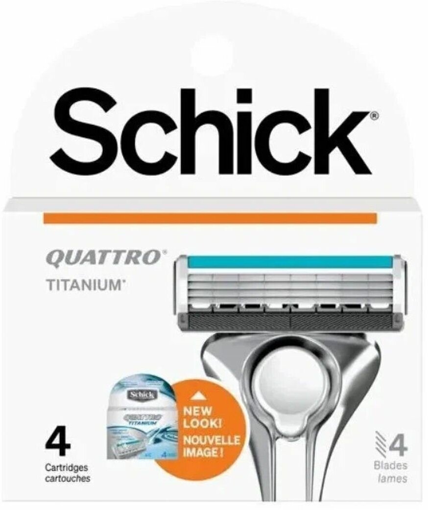 SCHICK / Wilkinson sword QUATTRO Titanium & Diamond, Сменные кассеты 4 шт (Новый дизайн)