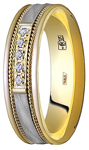 Кольцо обручальное Юверос, комбинированное, желтое золото, 585 проба, бриллиант, размер 19, желтый