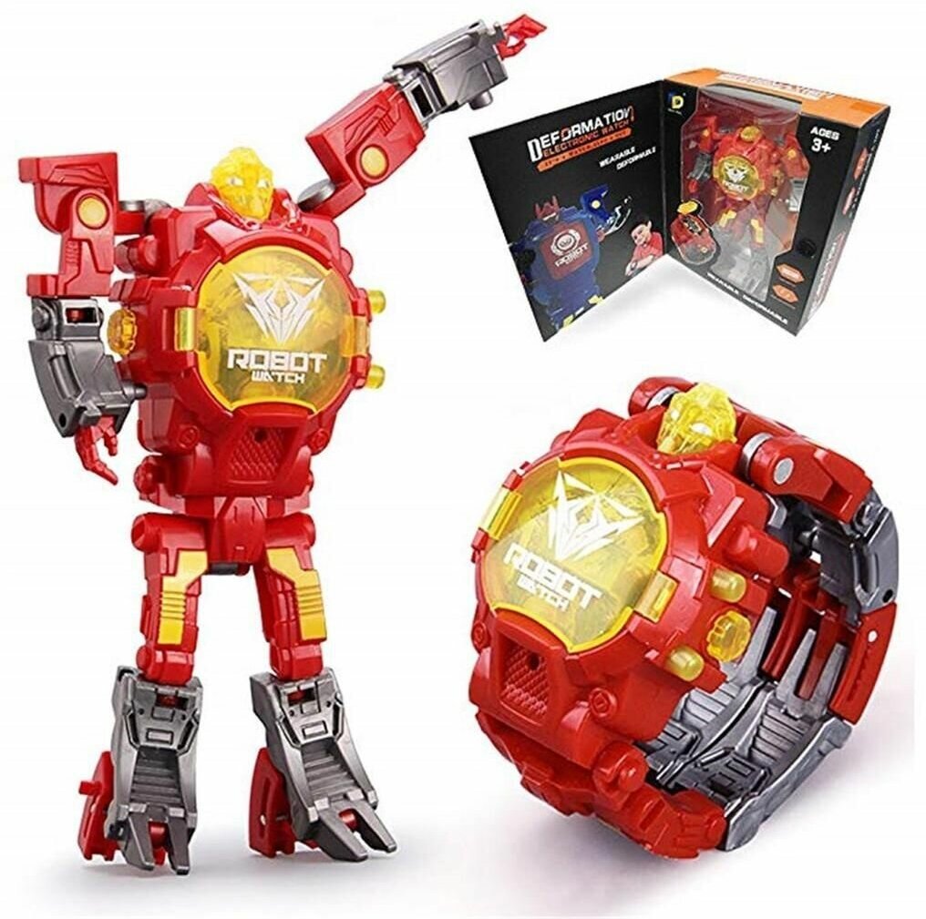 Детские часы робот игрушка трансформер красные