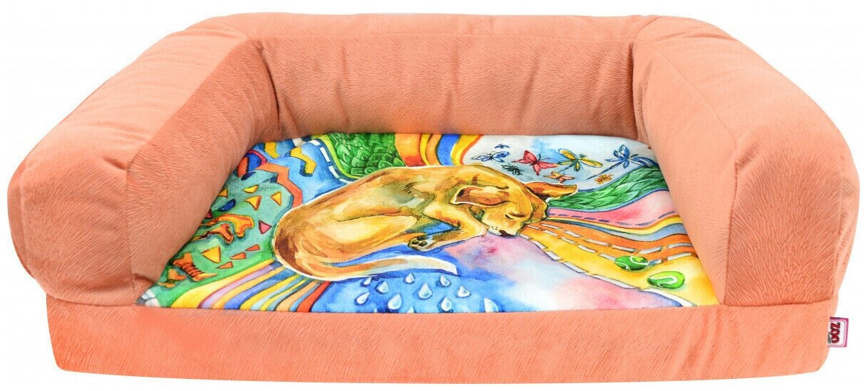 730613с лежанка диван Сны рисунок Собака мебельная ткань №1 54*38*13 см коралловая