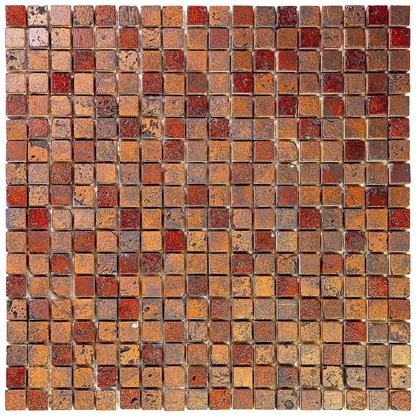 Мозаика Skalini RBZ-1 из глянцево-матового (микс) травертина размер 30.5х30.5 см чип 15x15 мм толщ. 10 мм площадь 0.093 м2 на сетке
