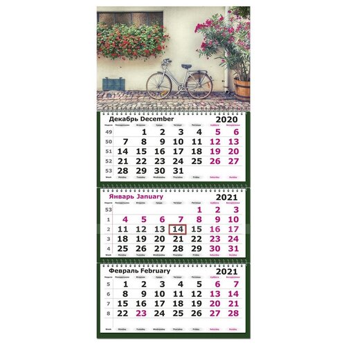 фото Календарь полином на 2021 год 290x140 мм (ретро велосипед)