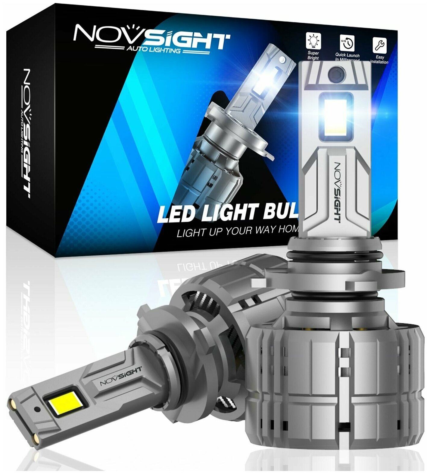Светодиодная лампа Novsight N60 HB3 9005 цоколь P20d 200Вт 2шт 6500K 40000Лм белый свет LED автомобильная — купить в интернет-магазине по низкой цене на Яндекс Маркете
