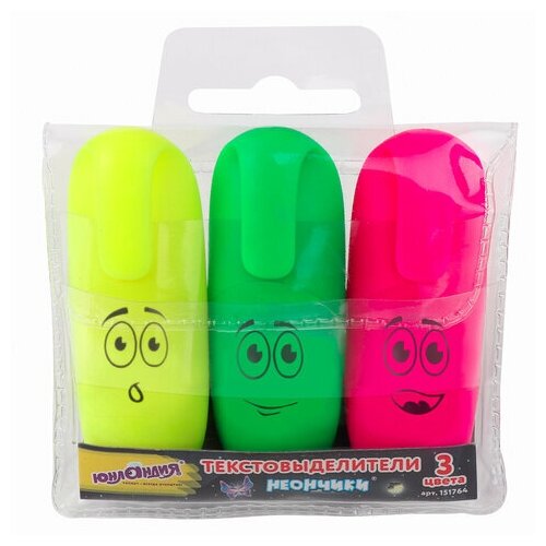 фото Набор текстовыделителей юнландия 3 шт., мини, ассорти, "неончики", линия 1-5 мм, 151764