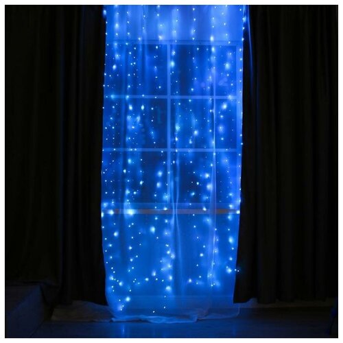 фото Занавес, ш:2.8 м, в:3 м, usb, роса, на крючках для штор, с пультом, led-300-5v, синий 6074028 luazon lighting