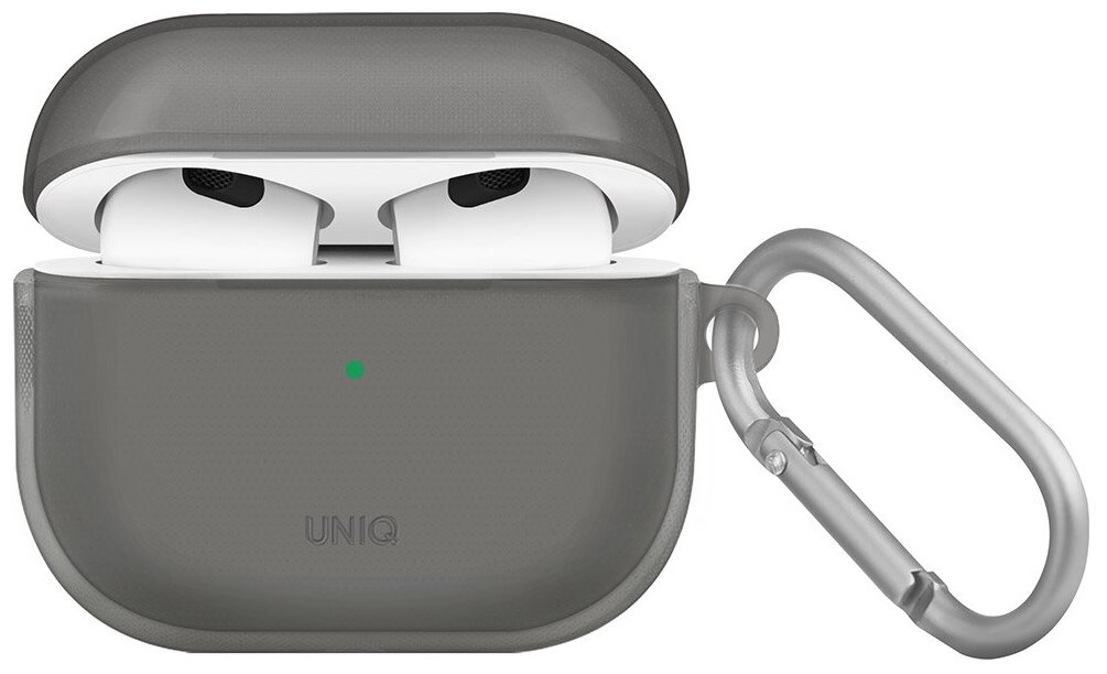 Uniq для Airpods 3 чехол Glase TPU case with carabin Smoke grey