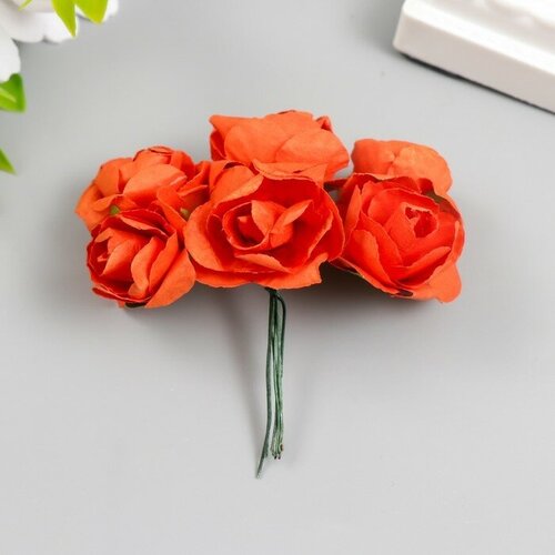 Цветы для декорирования Чайные розы 1 букет-6 цветов 9,5 см алый