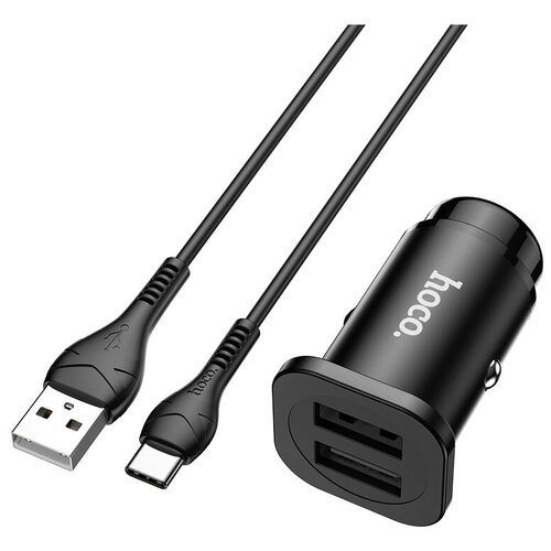 hoco автомобильное зарядное устройство hoco nz4 24 вт 2 usb 2 4 а кабель type c 1 м черный Автомобильное зарядное устройство HOCO NZ4 2.4A/12W + кабель TYPE-C, черный