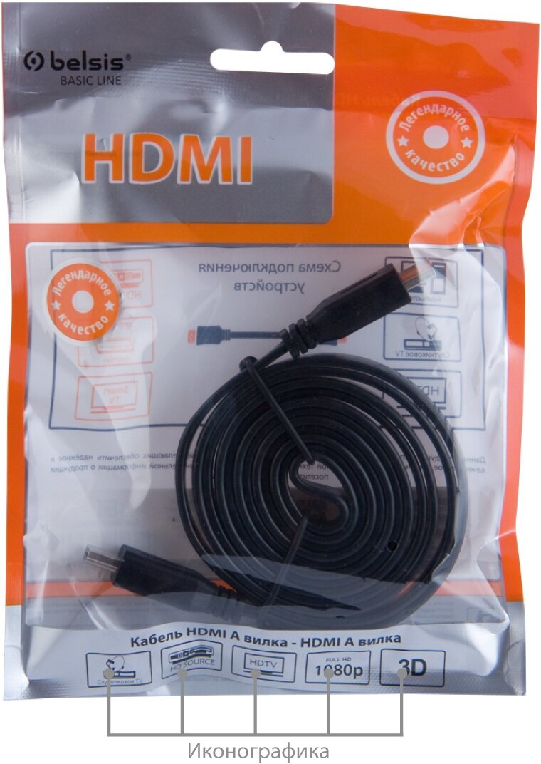 кабель HDMI-HDMI 19M/19M 2.0 метра, V1.4, Belsis - фото №6
