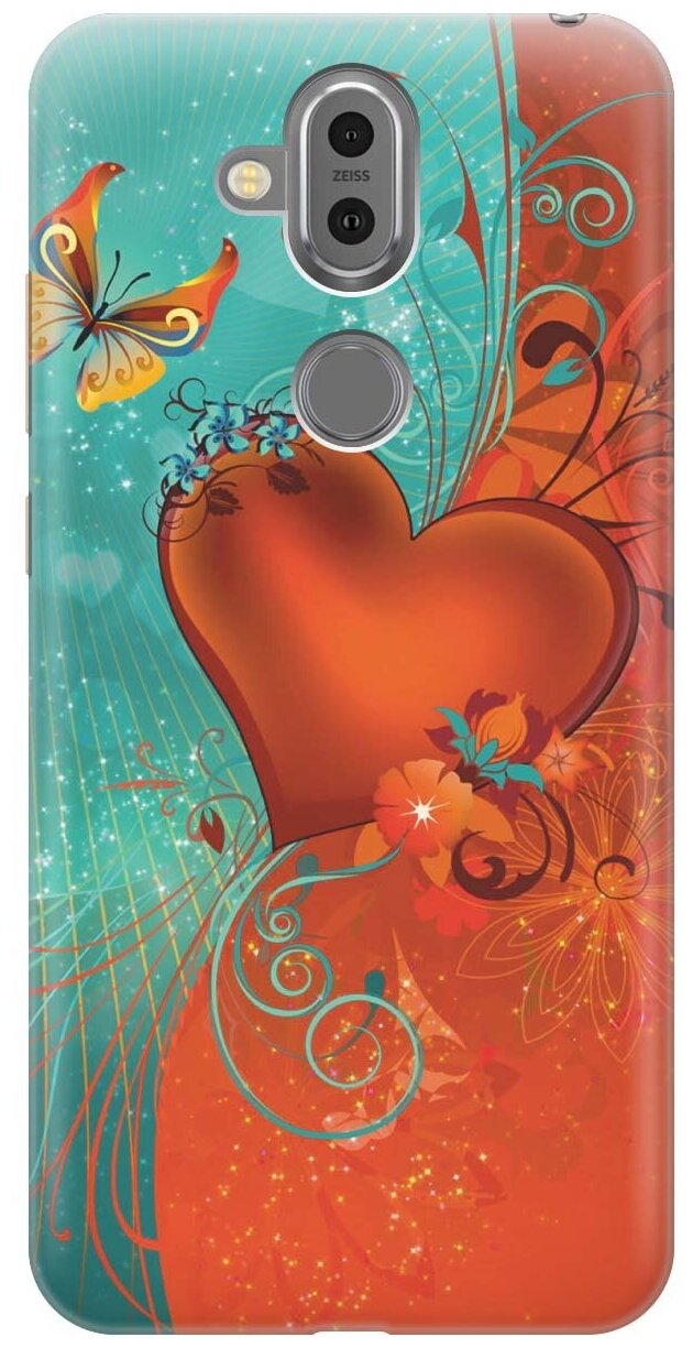 Ультратонкий силиконовый чехол-накладка для Nokia 8.1 с принтом "Сердце и бабочка"