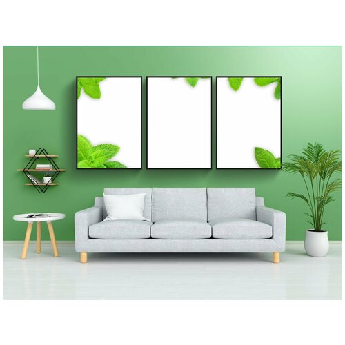 фото Набор модулных постеров для интерьера "мята, листья, задний план" 60x90 см. в тубусе, без рамки lotsprints