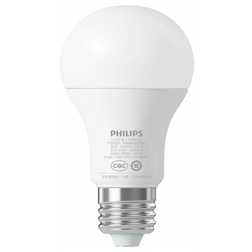 фото Лампа умная xiaomi philips zeeray wi-fi e27 220 в 6.5 вт груша матовая 806 лм, холодный белый свет