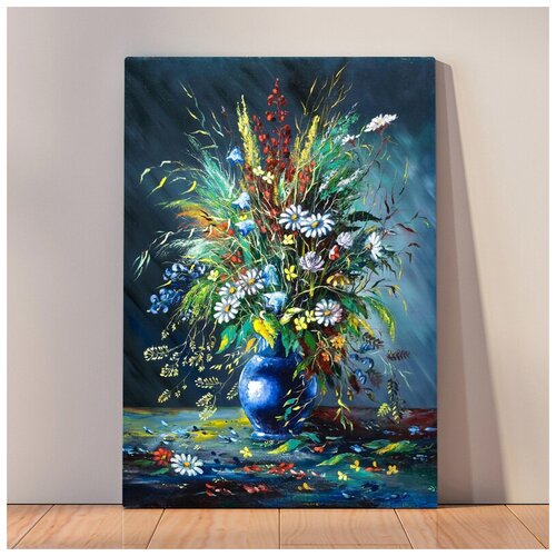 фото Картина цветы маслом, 40x53 см, картина на холсте на деревянном подрамнике с настенным креплением вау холст