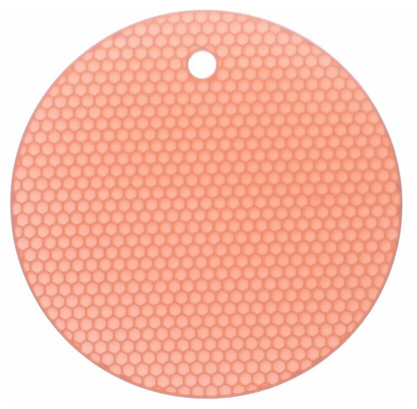 Прихватка - подставка под горячее круглая силиконовая прихватка для кухни узор Соты 18 см розовый