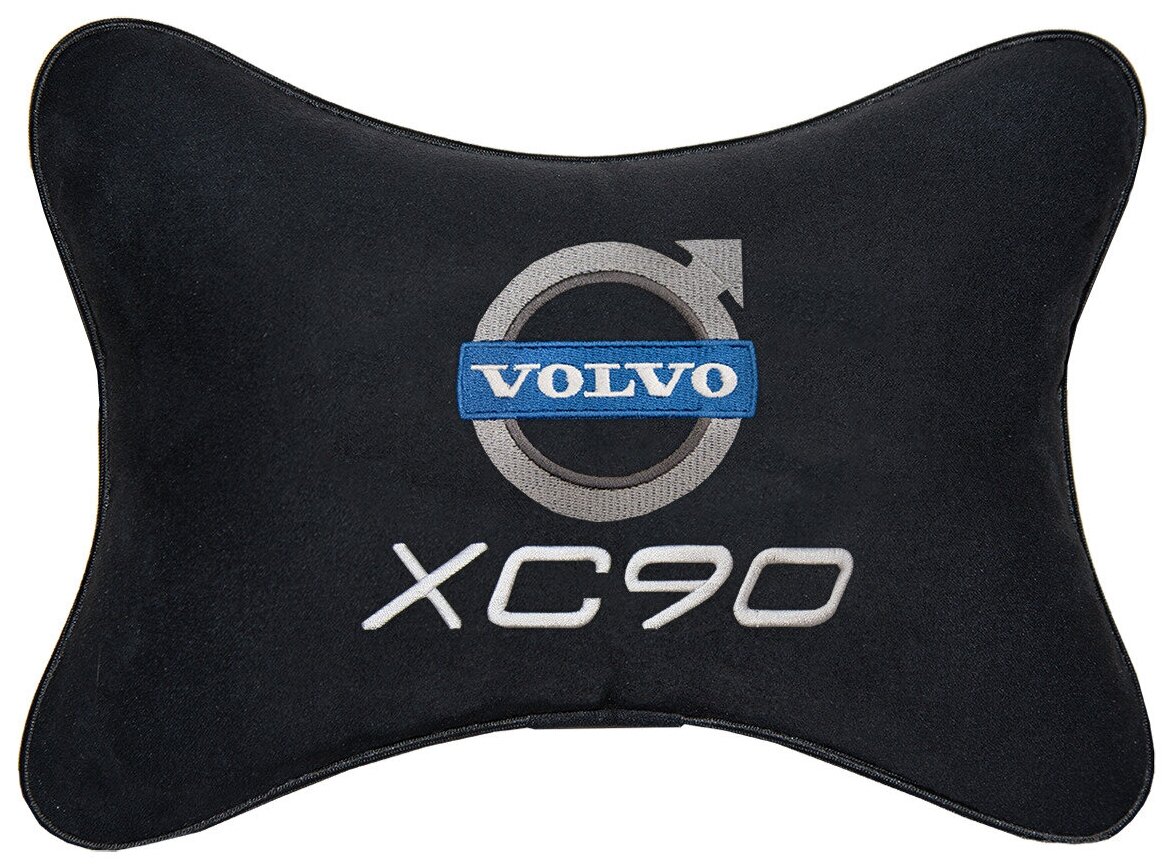 Автомобильная подушка на подголовник алькантара Black с логотипом автомобиля Volvo XC90
